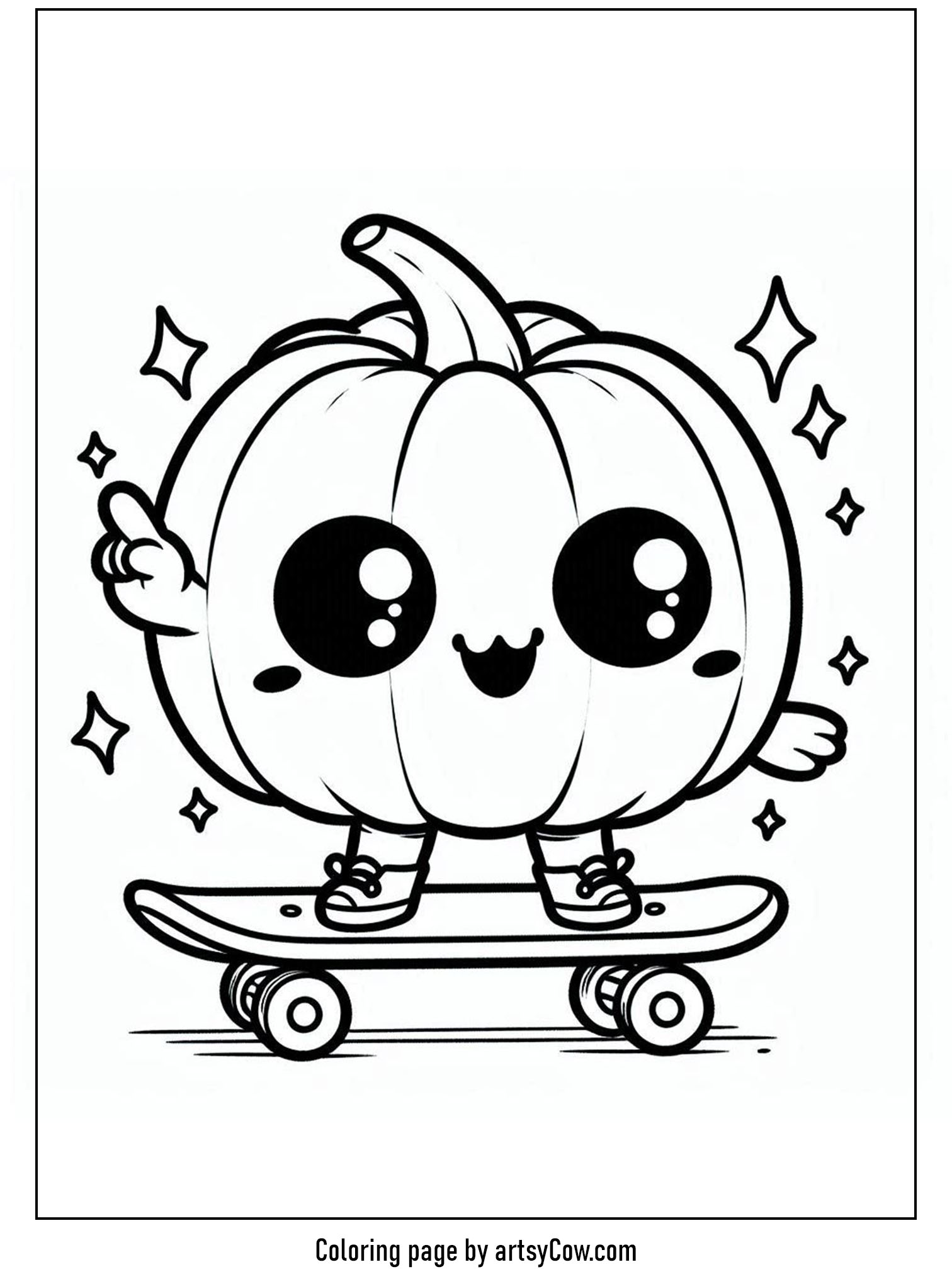 halloween coloring pages with jack-o-lantern featuring a joyous jack-o-lantern riding a skateboard.